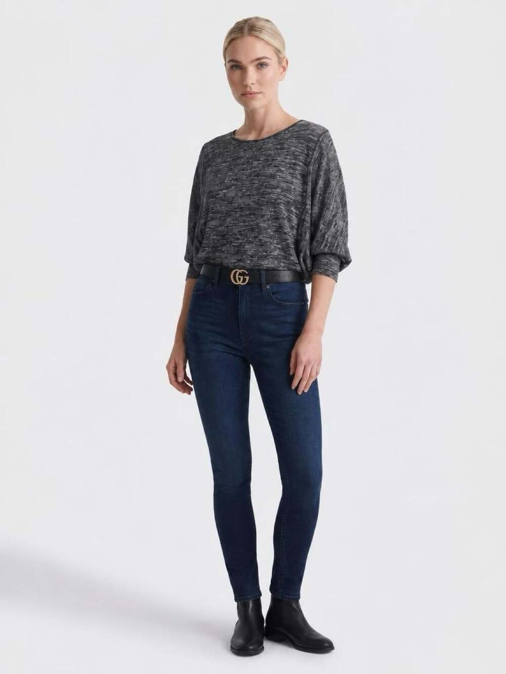 Max Studio Dolman Pullover Top Size M Black White Marled Knit